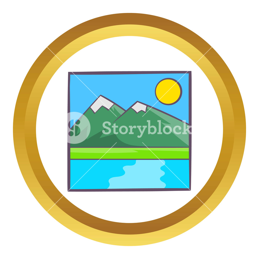 1000x1000 Drawing Mountain Landscape Vector Icon In Golden Circle, Cartoon
