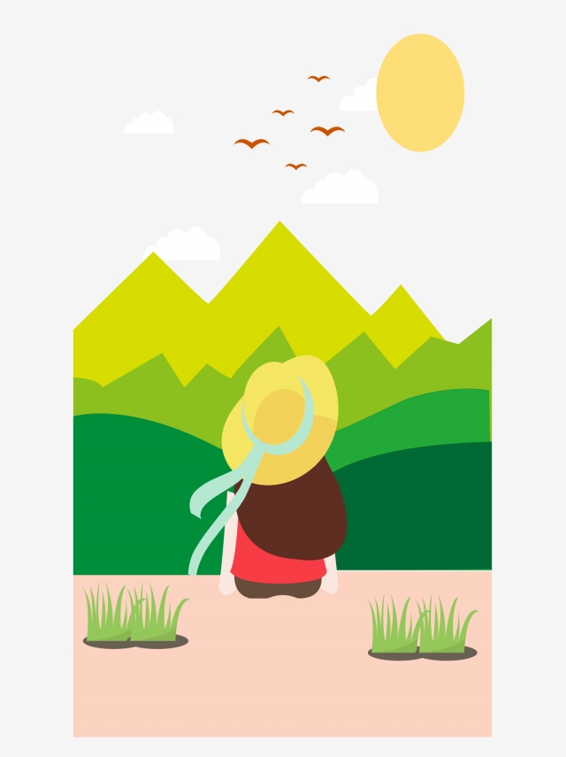 640x856 little girl landscape hand drawing, little girl scenery, cartoon