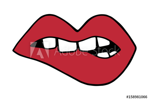 500x334 Red Lips Biting With Teeth, Mouth Vector Illustration Doodle