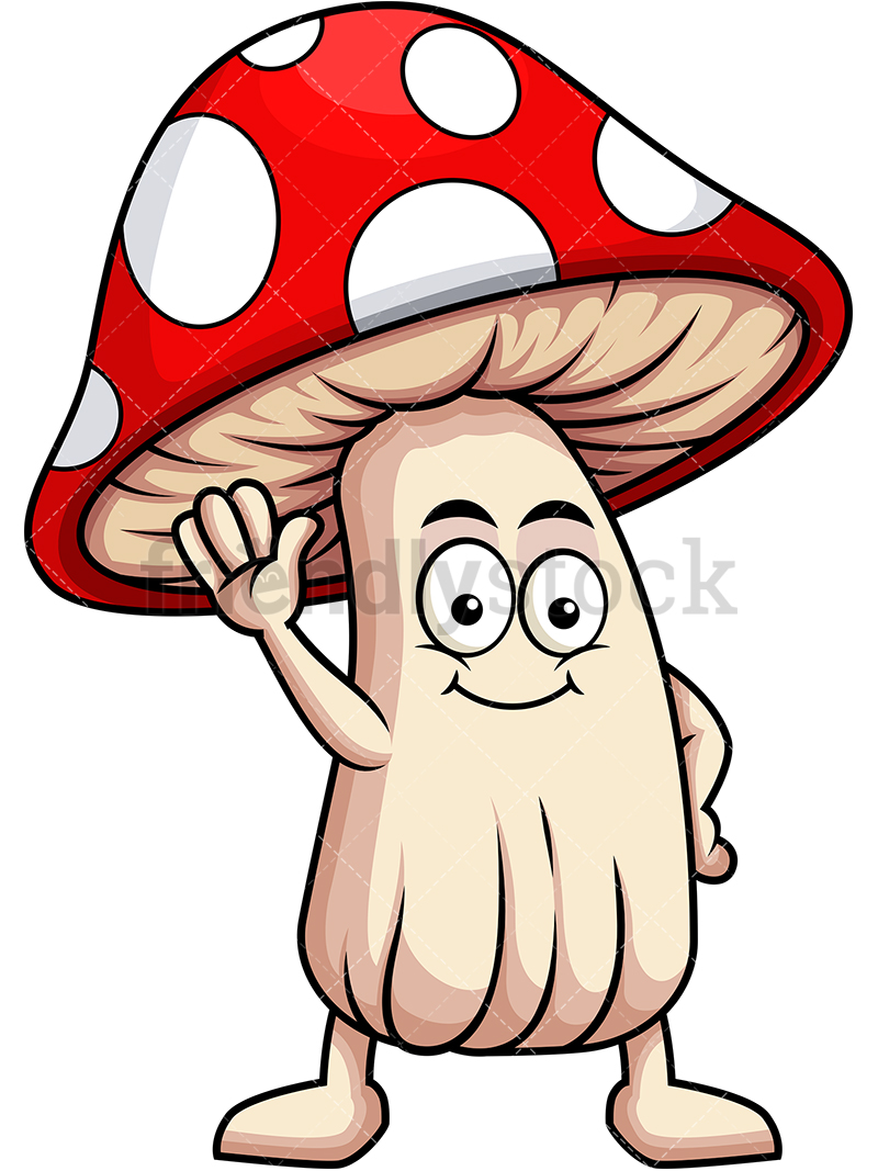 800x1067 Cute Mushroom Mascot Waving Cartoon Vector Clipart