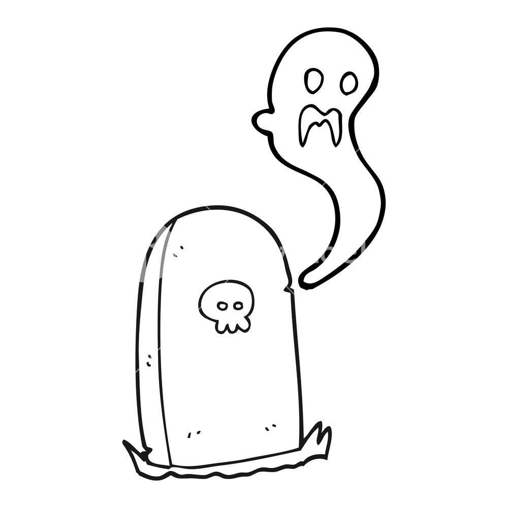 1000x1000 Freehand Drawn Black And White Cartoon Ghost Rising From Grave