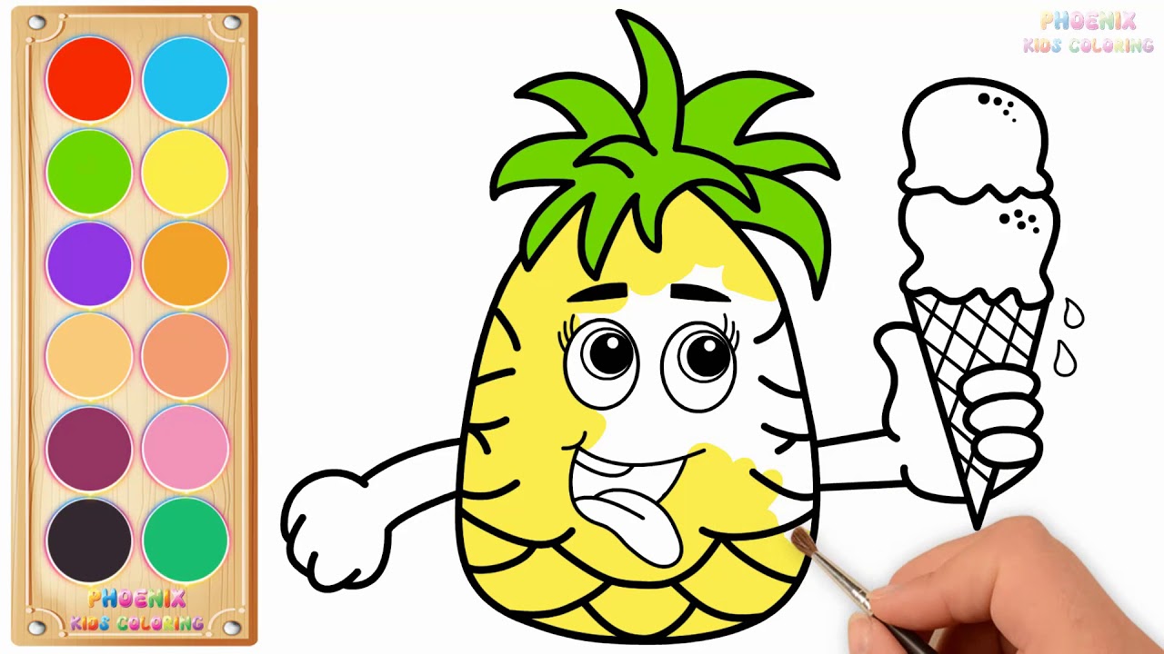 1280x720 How To Draw A Cartoon Pineapple With Ice Cream Drawing For Kids