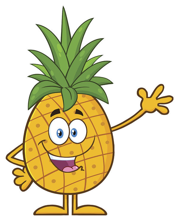 599x738 Pineapple Fruit With Green Leafs Cartoon Mascot Character Waving