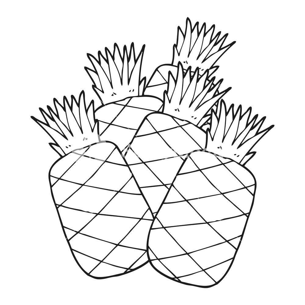 1000x1000 Freehand Drawn Black And White Cartoon Pineapples Royalty Free