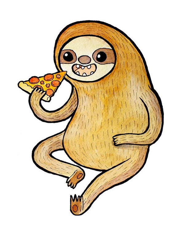 570x760 sloth eating pizza watercolor print in products sloth