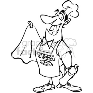 300x300 Cartoon Pizza Maker In Black And White Clipart Royalty Free