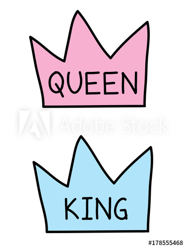 375x500 King And Queen Crowns, Flat Vector Cartoon Illustration Doodle