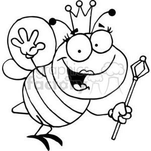 300x300 Queen Bee With Crown Holding A Wand Waving Clipart Royalty Free