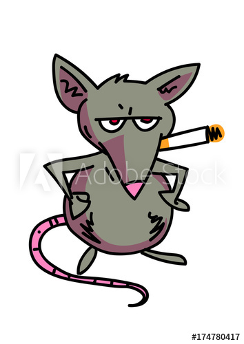 354x500 Rat Smoking Cigarette Cartoon, Hand Drawn Image Original Colorful