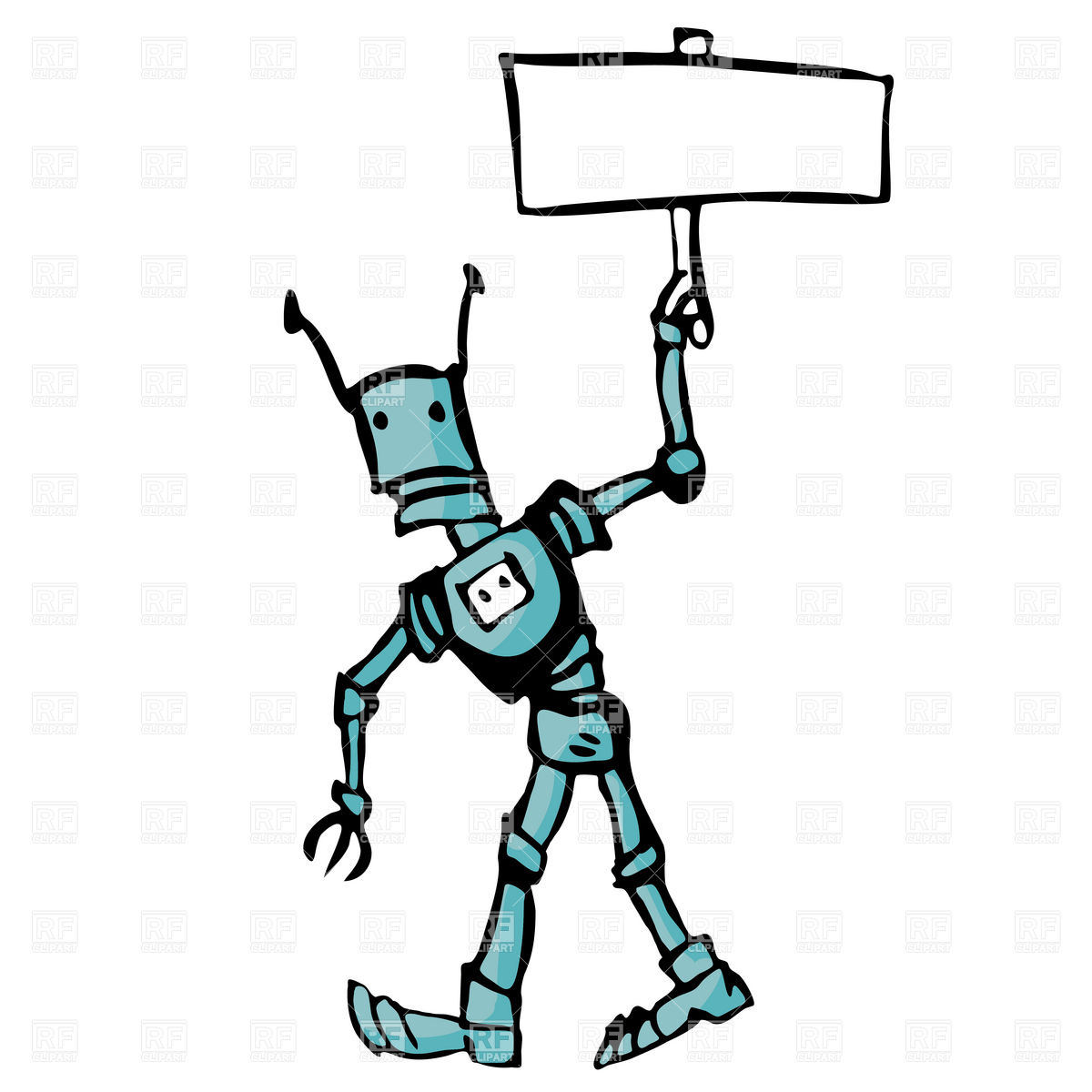 1200x1200 Cartoon Robot With Poster In Hand Vector Image Of Objects Dvarg