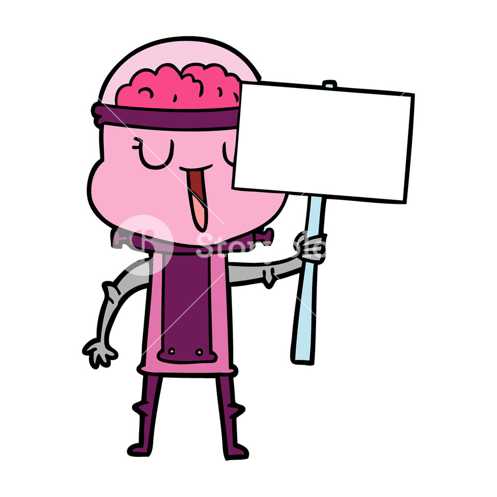 1000x1000 Happy Cartoon Robot With Sign Royalty Free Stock Image