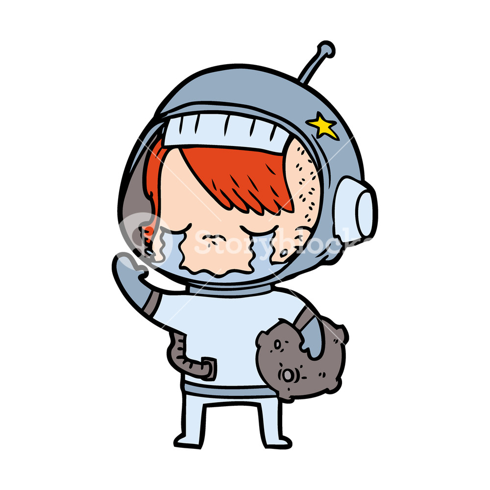 1000x1000 Cartoon Crying Astronaut Girl Carrying Rock Sample Royalty Free