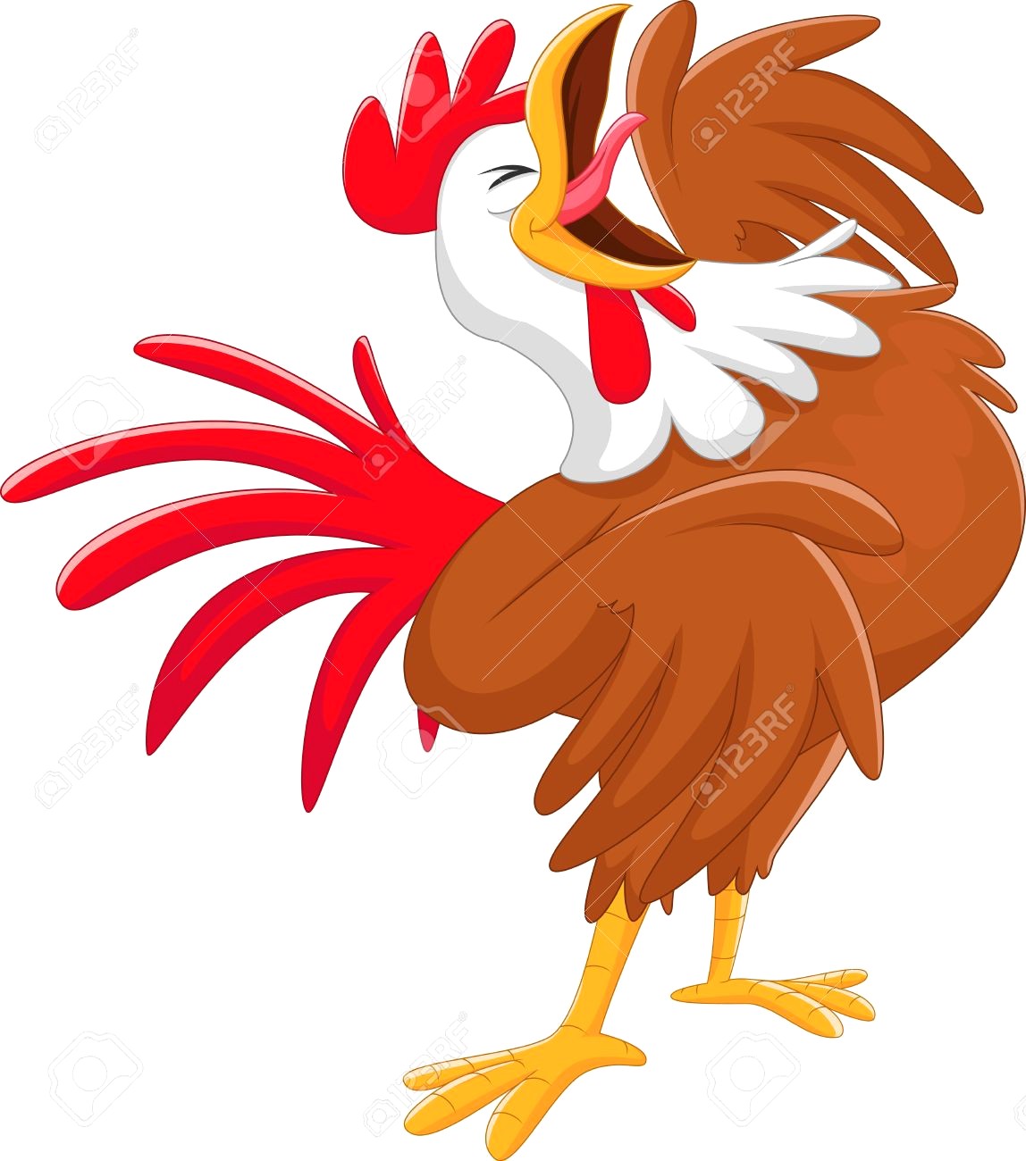 1148x1300 Cartoon Brown Rooster Crowing Naif Childish Drawing Style Chicken