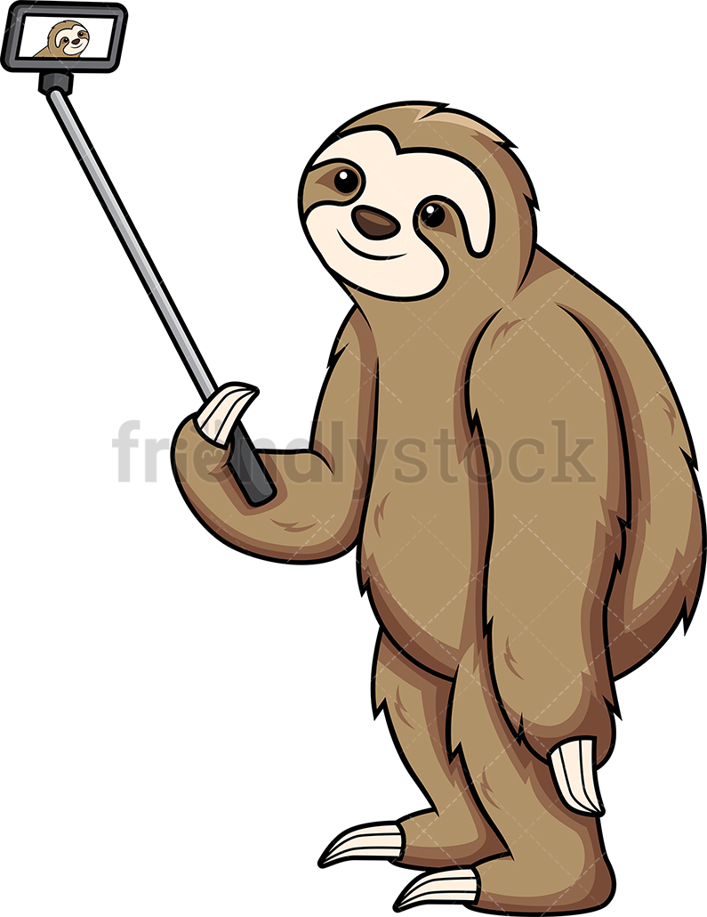 795x1030 sloth taking a selfie cartoon clipart vector
