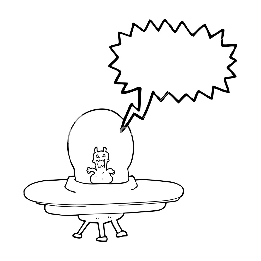 1000x1000 Freehand Drawn Speech Bubble Cartoon Alien Spaceship Royalty Free