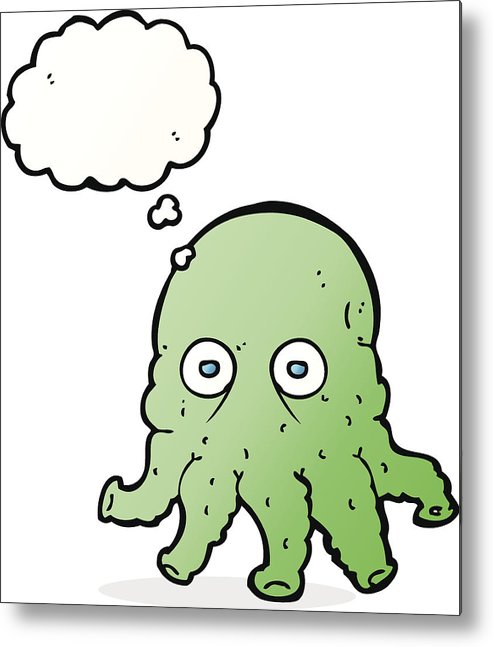 493x647 Cartoon Alien Squid Face With Thought Bubble Metal Print