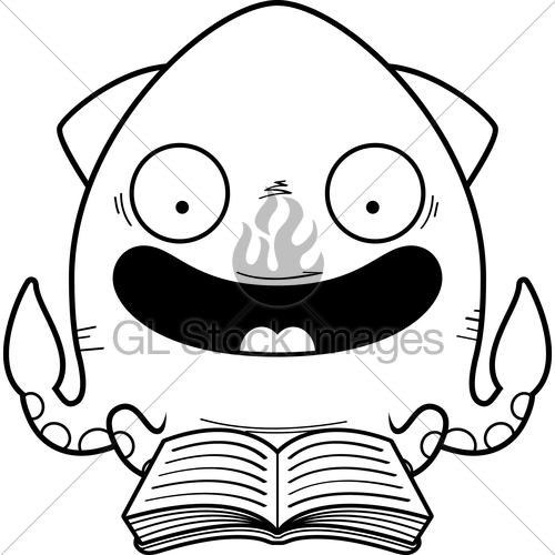 500x500 Cartoon Squid Reading Gl Stock Images