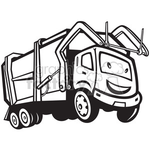 300x300 black and white rubbish truck cartoon front clipart royalty free