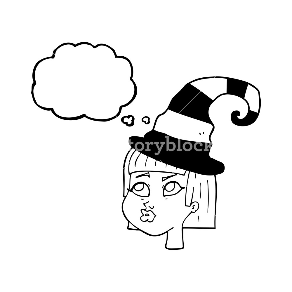 1000x1000 Freehand Drawn Thought Bubble Cartoon Witch Royalty Free Stock