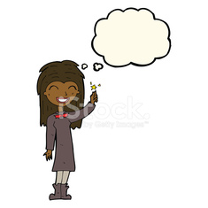 235x235 Cartoon Friendly Witch Girl With Thought Bubble Stock Photos