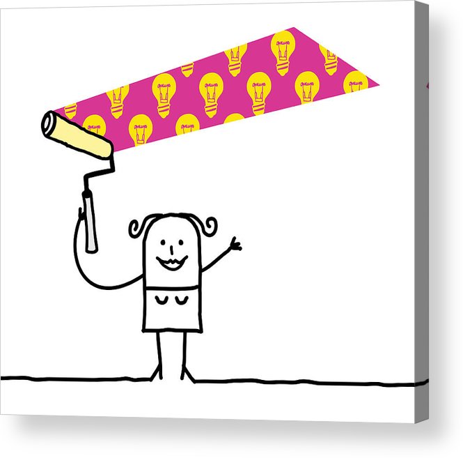 665x657 Cartoon Woman Painting A Light Bulbspattern Acrylic Print
