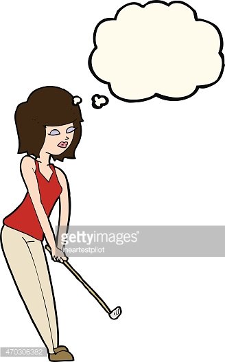 328x527 Cartoon Woman Playing Golf With Thought Bubble Stock Vectors