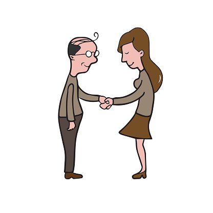416x416 Man And Woman Handshake Cartoon Drawing Premium Clipart