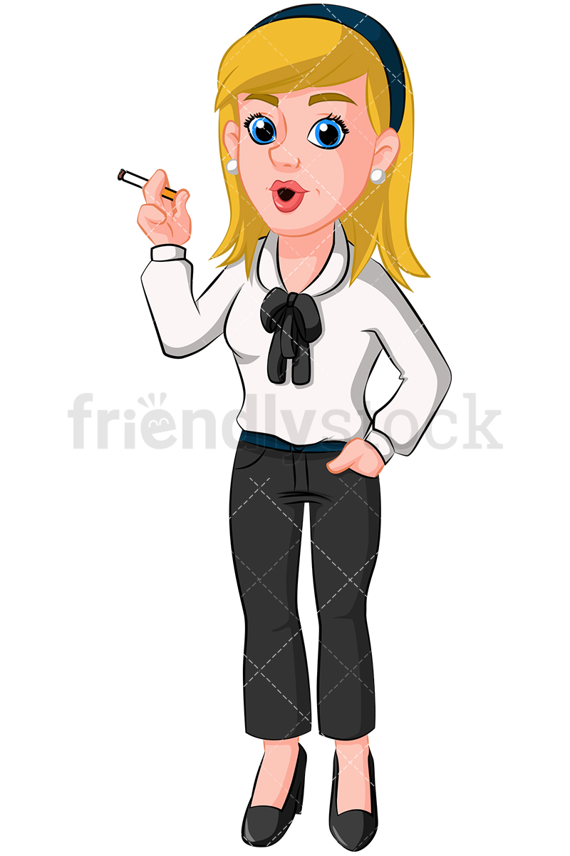 800x1200 Business Woman Smoking Cigarette Vector Cartoon Clipart