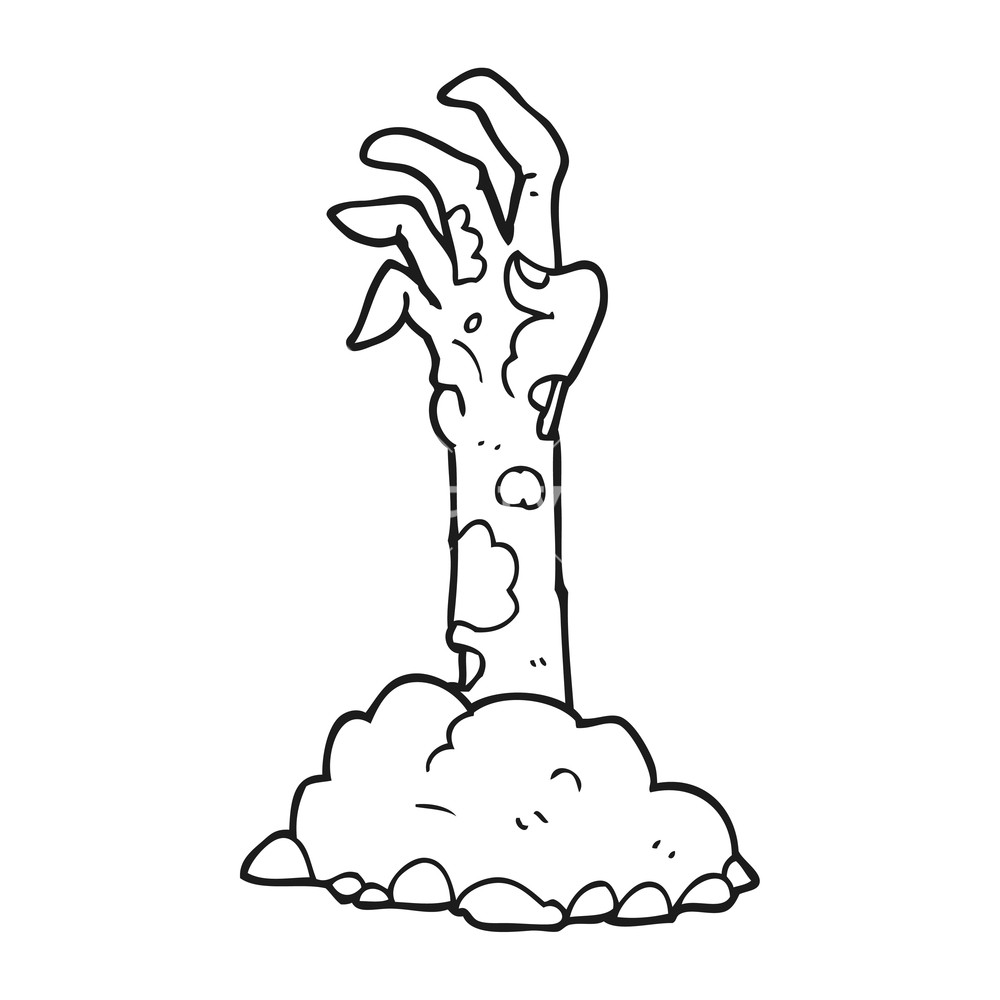 1000x1000 Freehand Drawn Black And White Cartoon Zombie Hand Rising