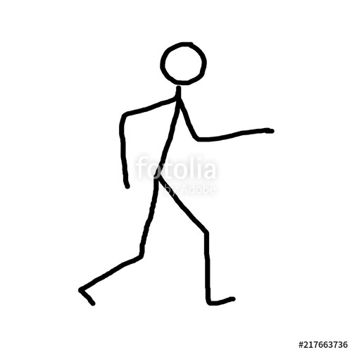 500x500 Walking Man, Primitive Drawing In Black Pencil On A White