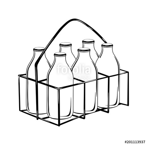 500x495 Milk Bottle Case In Black Outline Drawing Stock Photo