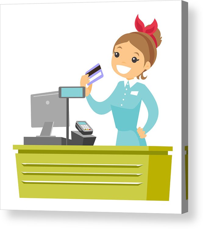 666x750 Young Caucasian White Cashier Holding Credit Card Acrylic Print