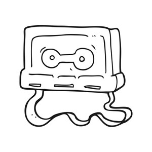 300x300 Freehand Drawn Black And White Cartoon Cassette Tape Royalty Free