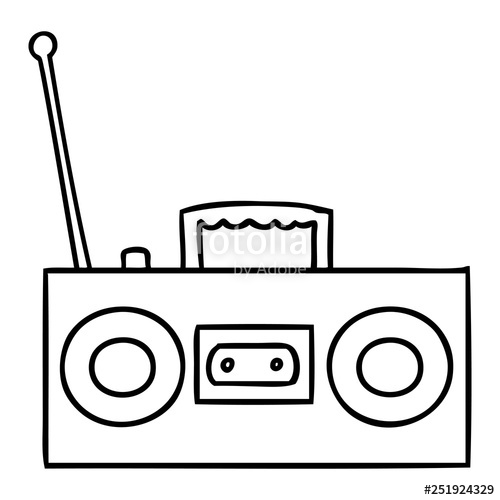 500x500 Line Drawing Doodle Of A Retro Cassette Player Stock Image