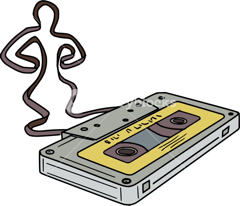 1000x857 mono line style illustration of a compact cassette or musicassette