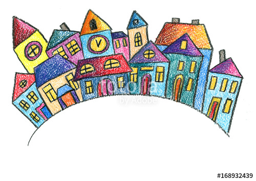 500x354 Old Town Old City Christmas City Kids Drawing Style Children