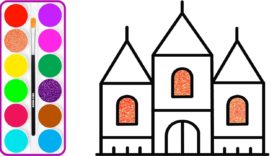 277x156 Castle Drawing And Coloring For Kids With Colored Glitter