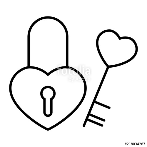 500x500 Heart Shape Lock With A Key Thin Line Icon Castle Vector