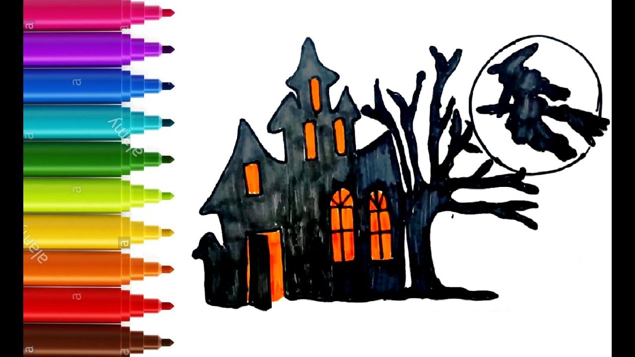 1280x720 How To Draw And Color A Haunted House In Halloween