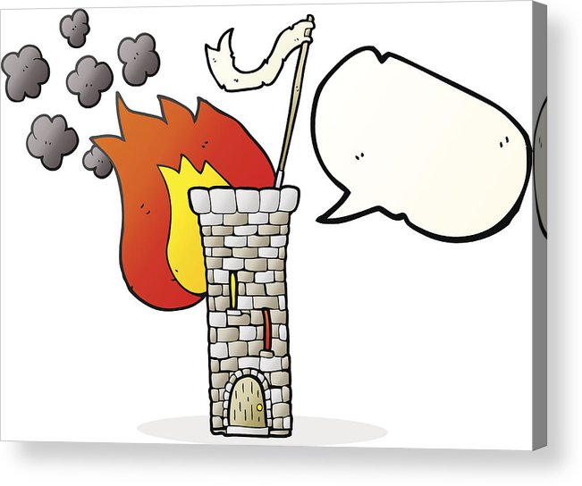 651x544 Speech Bubble Cartoon Old Castle Tower Waving White Flag Acrylic