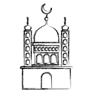 300x300 Arabic Castle Tower With Moon Vector Illustration Design Royalty