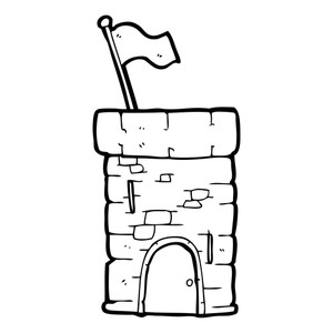 300x300 Freehand Drawn Black And White Cartoon Old Castle Tower Royalty