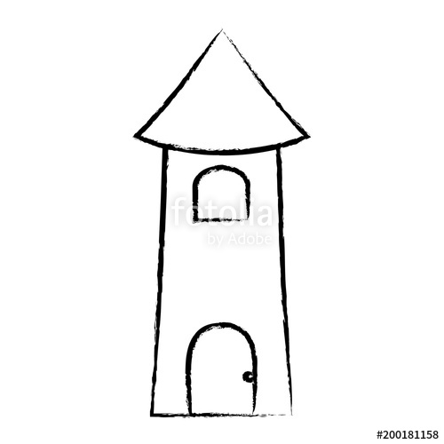 500x500 Sketch Of Castle Tower Icon Over White Background, Vector