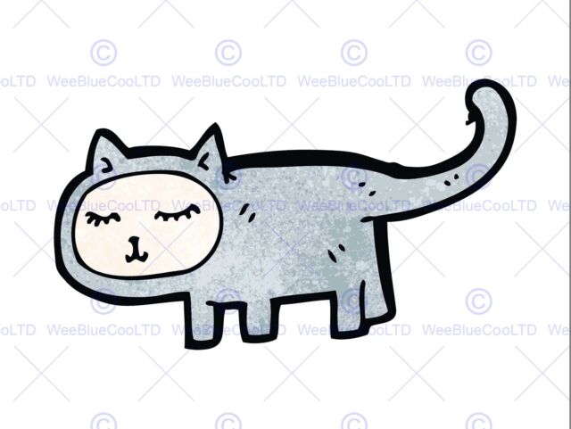 640x481 Painting Drawing Cartoon Cat Kitten Blue Kids Children Art Print