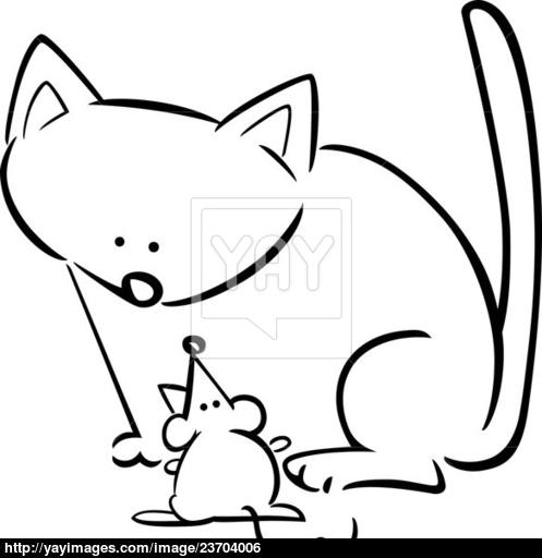 497x512 Cartoon Doodle Of Cat And Mouse For Coloring Image