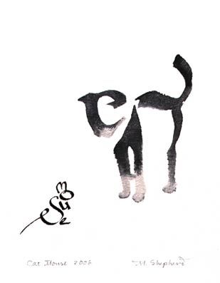 309x397 cat and mouse margaret shepherd calligraphy drawing, art, cat