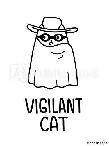 375x500 A Vector Cartoon Drawing Of An Avenger Cat With A Hat, Mask