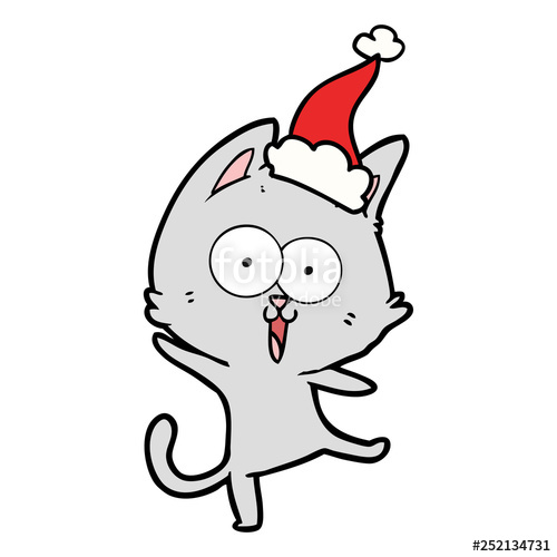 500x500 Funny Line Drawing Of A Cat Wearing Santa Hat Stock Image