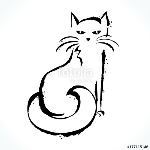 500x500 Hand Drawn Contour Picture Of Cat Silhouette Isolated On White