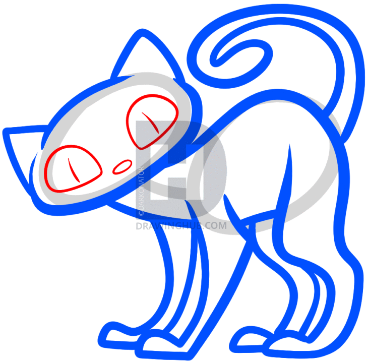 730x720 How To Draw A Halloween Cat For Kids, Step